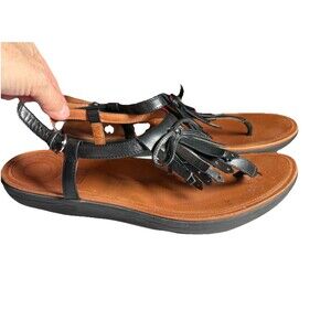 EXCELLENT FitFlop Thong Tassle Sandals Womens 10 BLACK STRAPPY COMFORT